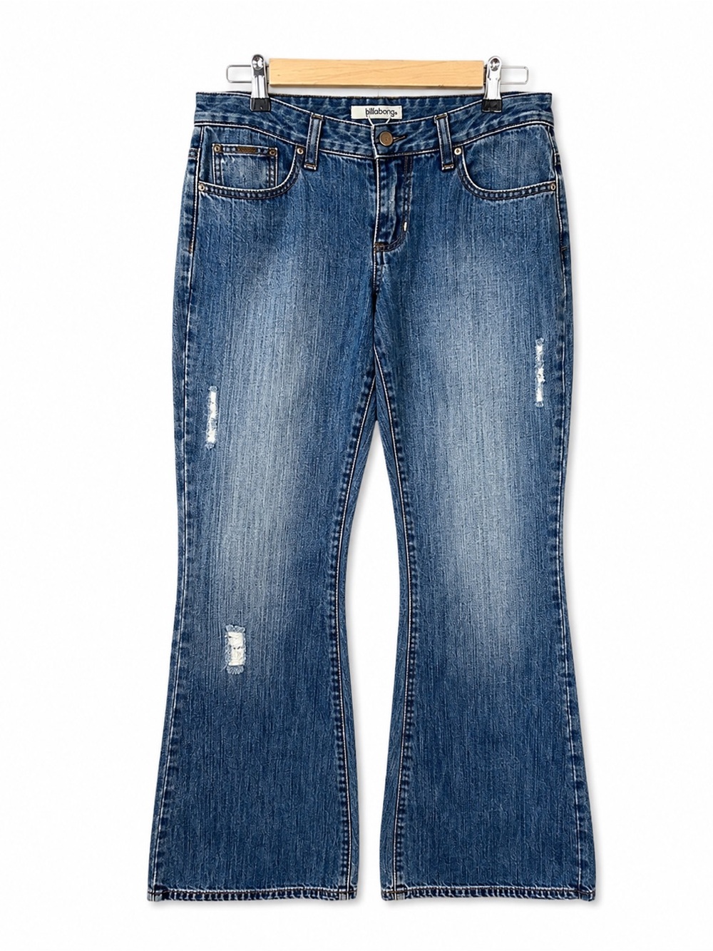 Billabong Distressed Flare Jeans Medium Wash Denim Women’s Size 7